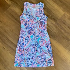 EUC Lilly Pulitzer Estrada stretchy sleeveless shift blue shells XS